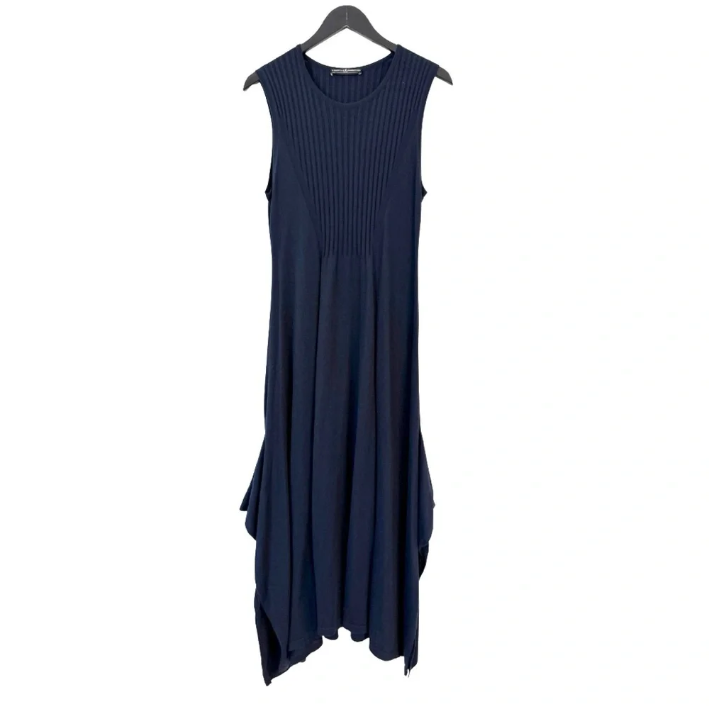 Peruvian Connection Large Sleeveless‎ Cotton Modal Ribbed Maxi Dress Navy Blue